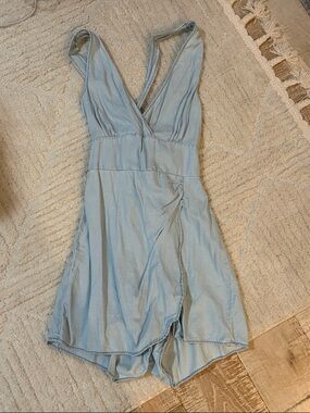 Zara Pale Blue V-Neck Wrap Romper
